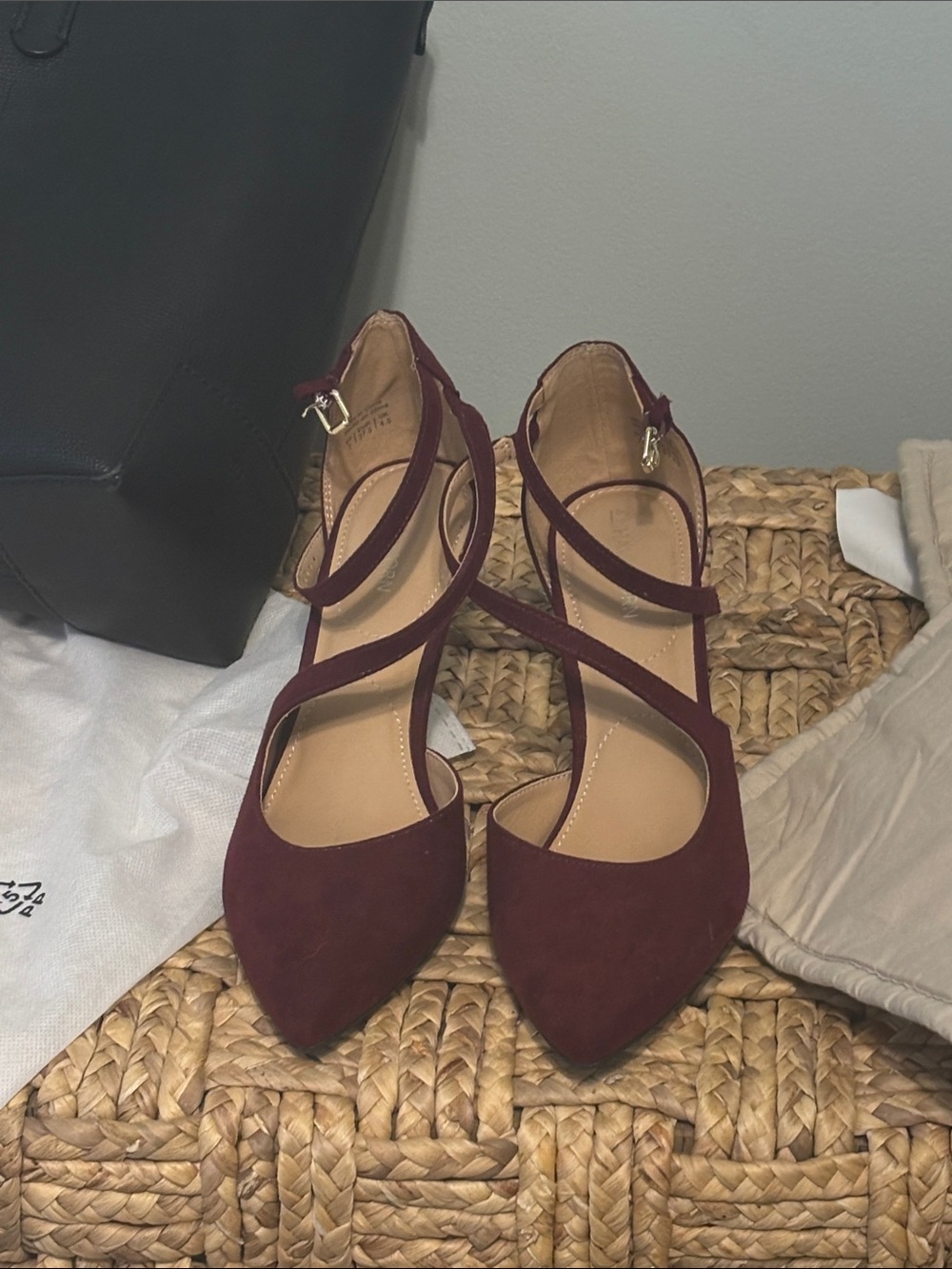 Women's Burgundy Suede Pointed Toe Strappy Heels